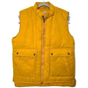 Alpine Ski Vest Mens Medium Vintage 80s Yellow Quilted Puffer Full Zip Snap Ski